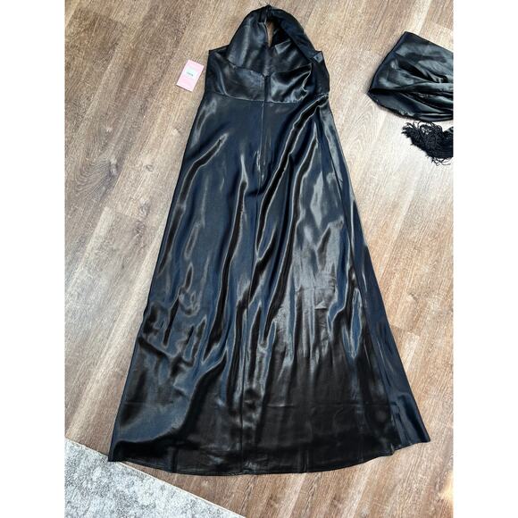 NWT Birdy Grey Monica Halter Satin Dress Black Bridesmaids Dress - Picture 8 of 8